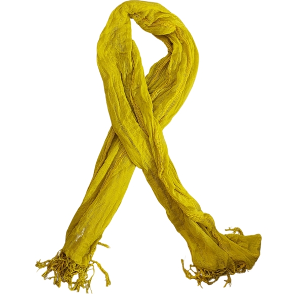 Bright yellow distressed textured woven boho scarf wrap lighweight statement - Picture 6 of 9
